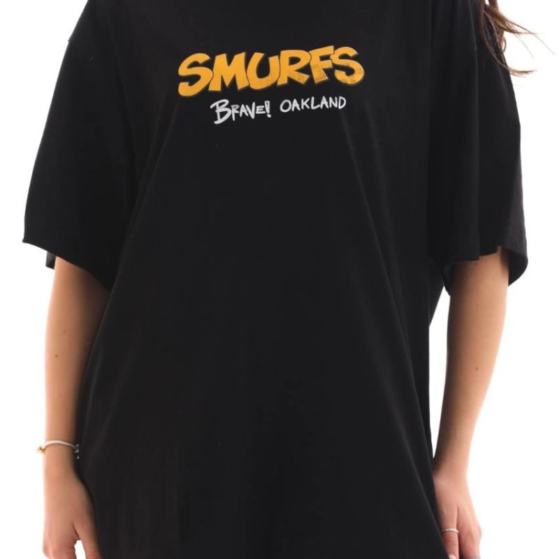 Kadın Kısa Kol Yazlık Tişört Bisiklet Yaka Baskılı Oversize T-Shirt - Siyah