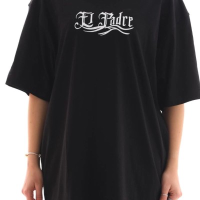 Kadın Kısa Kol Yazlık Tişört Bisiklet Yaka Baskılı Oversize T-Shirt - Siyah