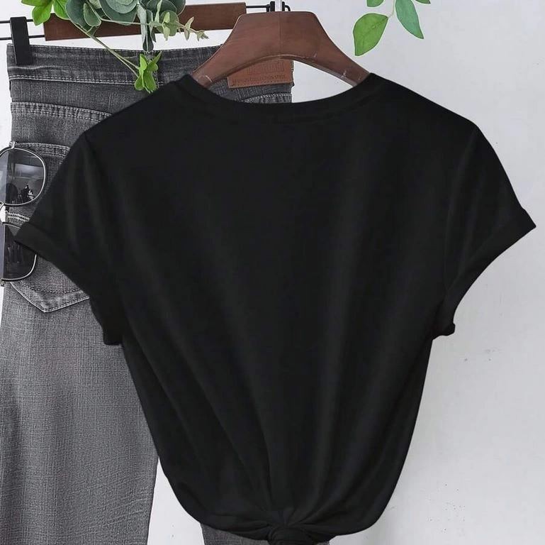 Kadın Kısa Kol Yazlık Tişört Bisiklet Yaka Baskılı Oversize T-Shirt - Siyah