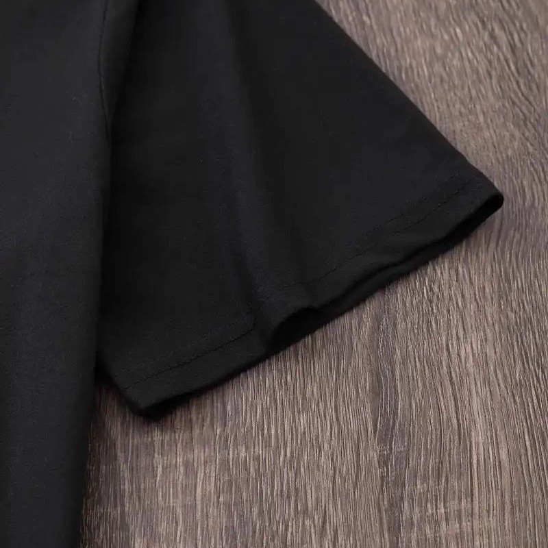 Kadın Kısa Kol Yazlık Tişört Bisiklet Yaka Baskılı Oversize T-Shirt - Siyah