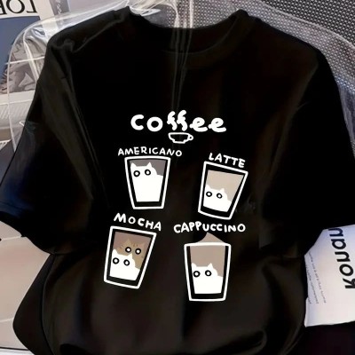 Kadın Kısa Kol Yazlık Tişört Bisiklet Yaka Baskılı Oversize T-Shirt - Siyah