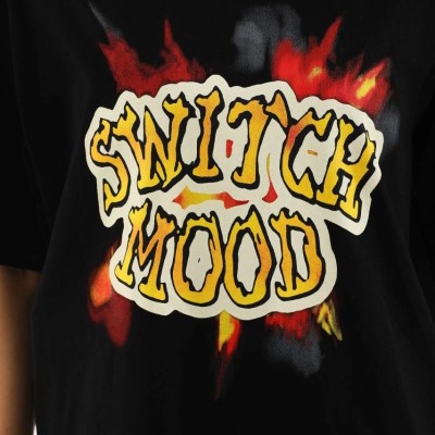 Kadın Kısa Kol Yazlık Tişört Bisiklet Yaka Ejderha Baskılı T-Shirt - Siyah