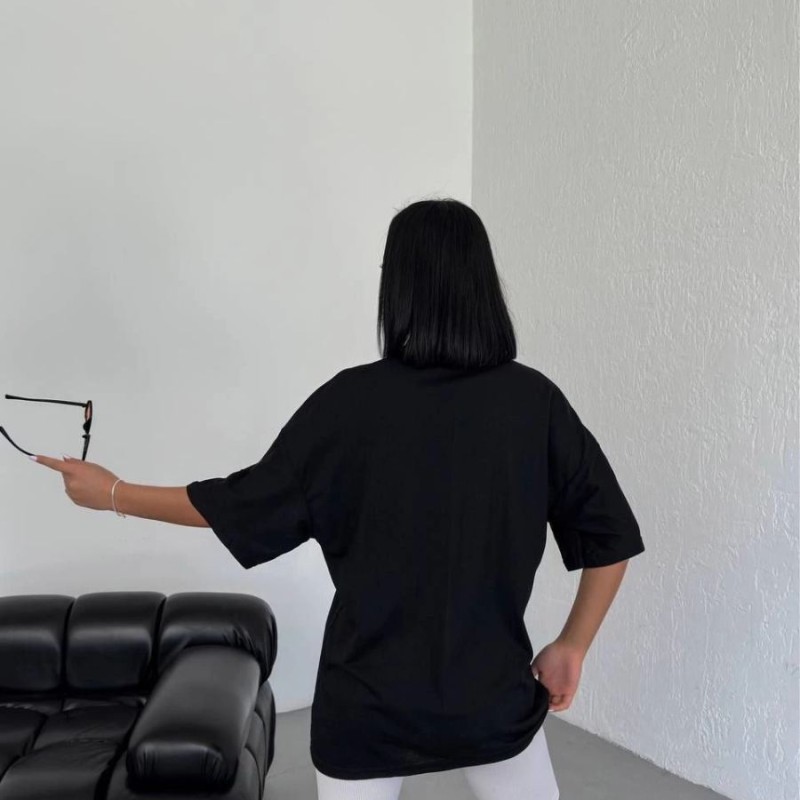 Kadın Kısa Kol Yazlık Tişört Bisiklet Yaka Los Angeles Baskılı T-Shirt - Siyah