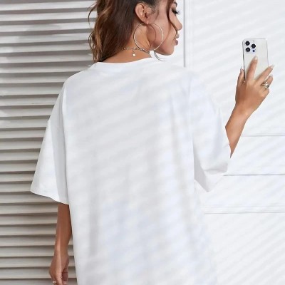 Kadın New York Baskılı Tişort Kısa Kol Bisiklet Yaka T-shirt - Beyaz