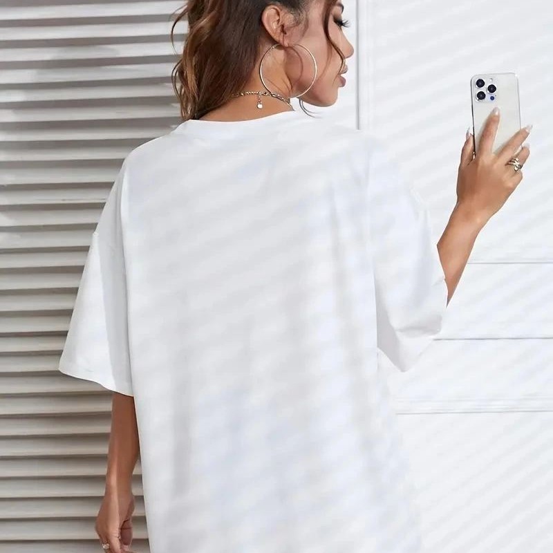 Kadın New York Baskılı Tişort Kısa Kol Bisiklet Yaka T-shirt - Beyaz