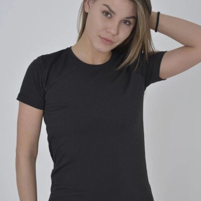 Kadın Omuz Fileli T-Shirt Kısa Kol Bisiklet Yaka Slimfit Tişört  - Siyah