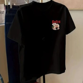 Kadın Ön ve Arka Baskılı T-Shirt Kısa Kol Bisiklet Yaka Regular Fit Tişört - Siyah