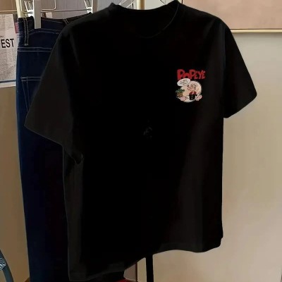 Kadın Ön ve Arka Baskılı T-Shirt Kısa Kol Bisiklet Yaka Regular Fit Tişört - Siyah