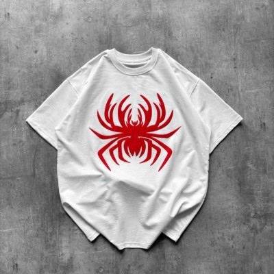 Kadın Örümcek Baskılı Tişört Kısa Kollu Bisiklet Yaka T-Shirt - Beyaz