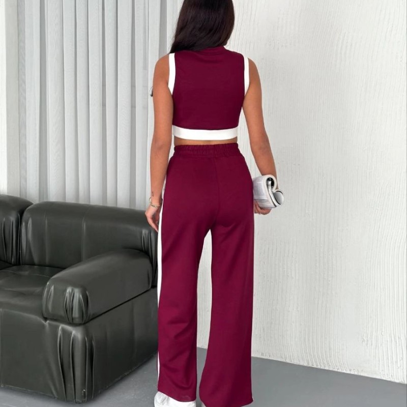 Kadın Osy Modal Yumuşak Dokulu Kumaş Tam Fermuarlı Crop Pantolon İkili Takım - Bordo