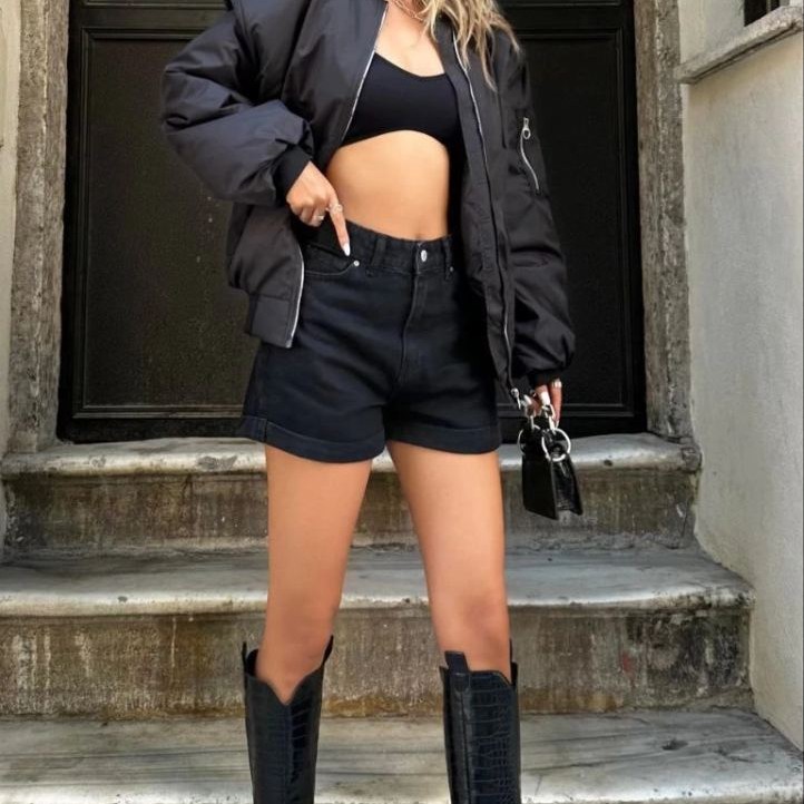 Kadın Oversize Bomber Ceket – Siyah, Fermuarlı, Sokak Modası Tarzı Mont - Siyah