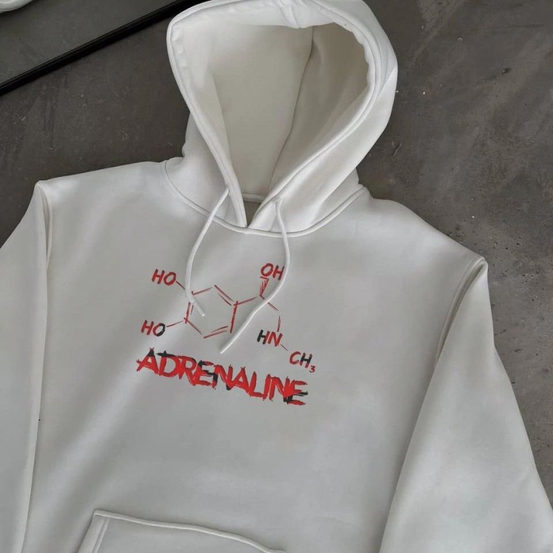 Kadın Oversize Kapüşonlu Cepli Baskılı 3 İplik Pamuklu Hoodie Sweatshirt - Beyaz