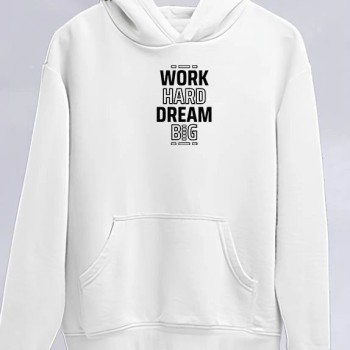 Kadın Oversize Kapüşonlu Cepli Baskılı 3 İplik Pamuklu Hoodie Sweatshirt - Beyaz
