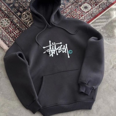 Kadın Oversize Kapüşonlu Cepli Baskılı 3 İplik Pamuklu Hoodie Sweatshirt - Füme