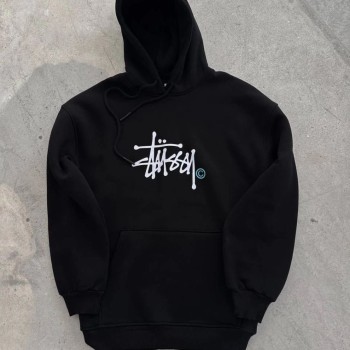 Kadın Oversize Kapüşonlu Cepli Baskılı 3 İplik Pamuklu Hoodie Sweatshirt - Siyah
