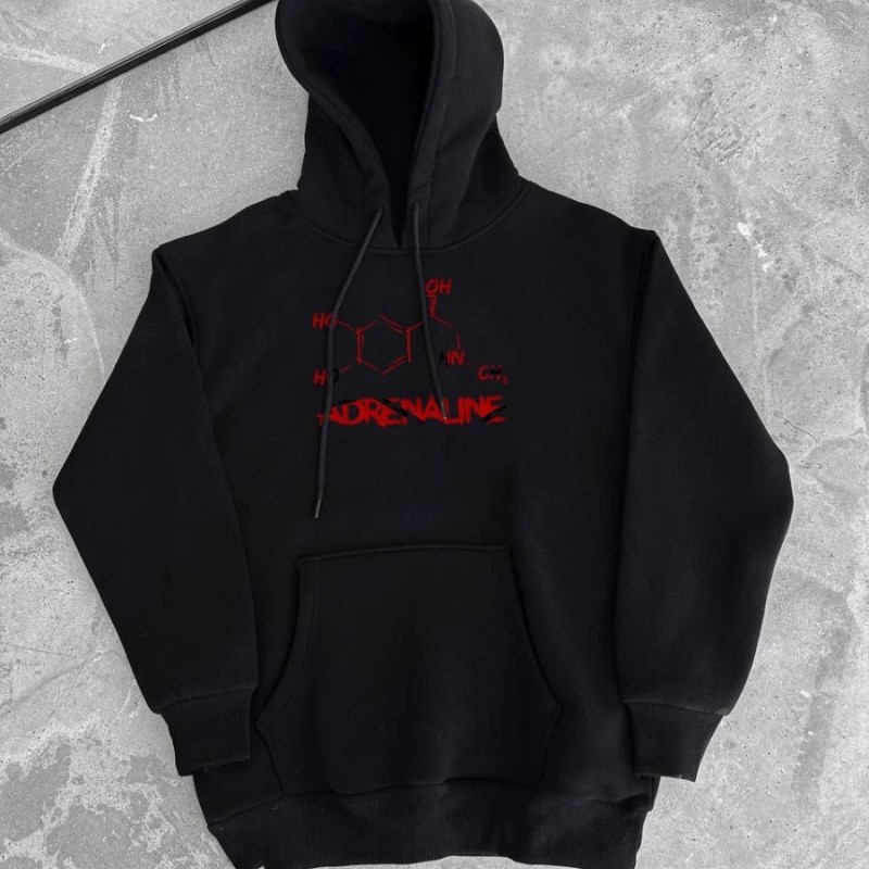 Kadın Oversize Kapüşonlu Cepli Baskılı 3 İplik Pamuklu Hoodie Sweatshirt - Siyah