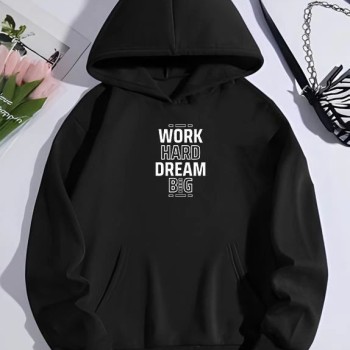 Kadın Oversize Kapüşonlu Cepli Baskılı 3 İplik Pamuklu Hoodie Sweatshirt - Siyah