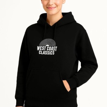 Kadın Oversize Kapüşonlu Cepli Baskılı 3 İplik Pamuklu Hoodie Sweatshirt - Siyah