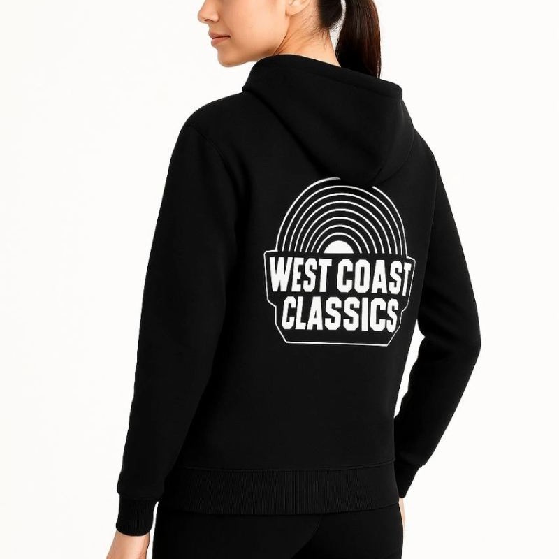 Kadın Oversize Kapüşonlu Cepli Baskılı 3 İplik Pamuklu Hoodie Sweatshirt - Siyah