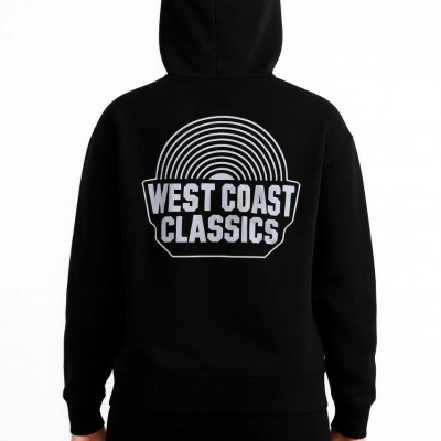 Kadın Oversize Kapüşonlu Cepli Baskılı 3 İplik Pamuklu Hoodie Sweatshirt - Siyah