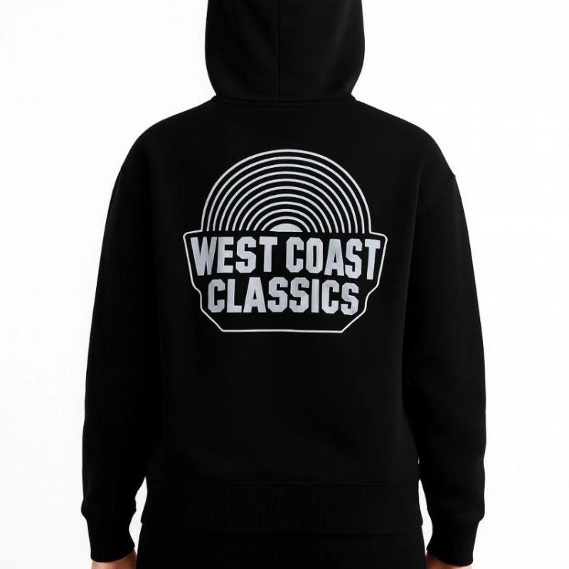 Kadın Oversize Kapüşonlu Cepli Baskılı 3 İplik Pamuklu Hoodie Sweatshirt - Siyah