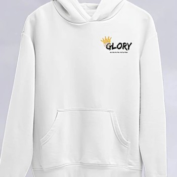Kadın Oversize Kapüşonlu Kanguru Cepli Baskılı 3 İplik Pamuklu Sweatshirt Hoodie -   Beyaz