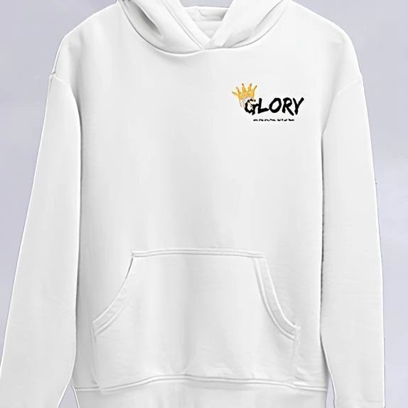 Kadın Oversize Kapüşonlu Kanguru Cepli Baskılı 3 İplik Pamuklu Sweatshirt Hoodie -   Beyaz