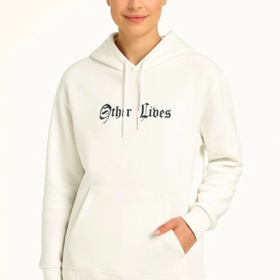 Kadın Oversize Kapüşonlu Kanguru Cepli Baskılı 3 İplik Pamuklu Sweatshirt Hoodie -   Beyaz
