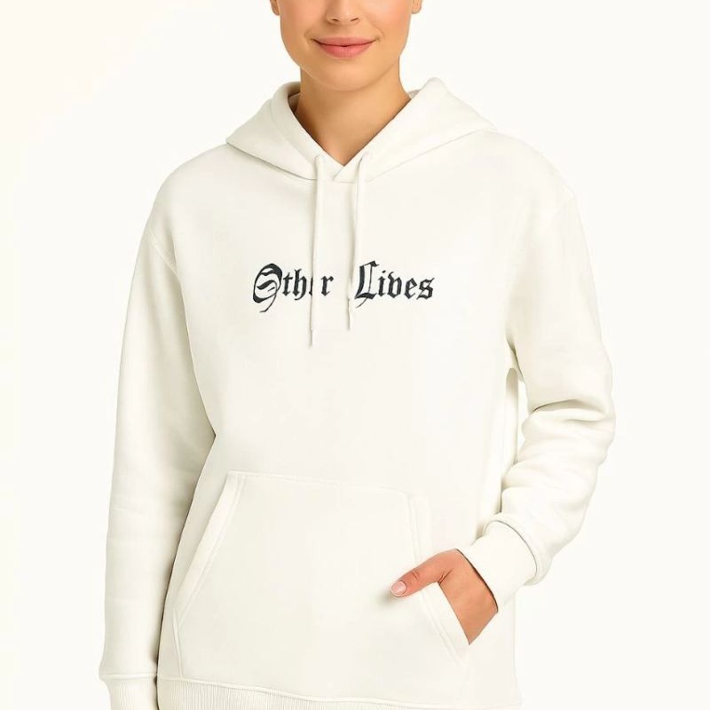 Kadın Oversize Kapüşonlu Kanguru Cepli Baskılı 3 İplik Pamuklu Sweatshirt Hoodie -   Beyaz