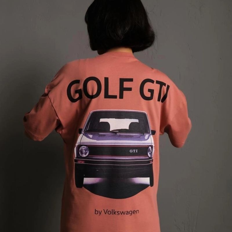 Kadın Oversize Tişört Golf GTI Retro Araba Baskılı T-shirt  - Gül Kurusu