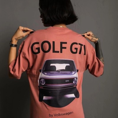 Kadın Oversize Tişört Golf GTI Retro Araba Baskılı T-shirt  - Gül Kurusu