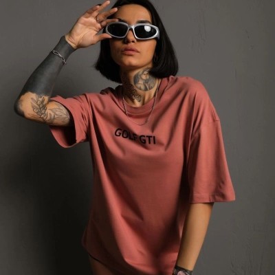 Kadın Oversize Tişört Golf GTI Retro Araba Baskılı T-shirt  - Gül Kurusu