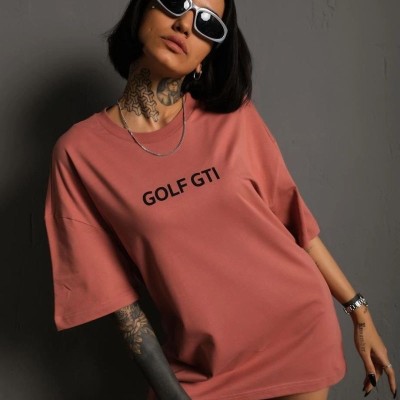 Kadın Oversize Tişört Golf GTI Retro Araba Baskılı T-shirt  - Gül Kurusu