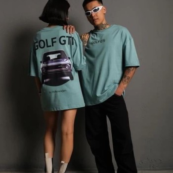 Kadın Oversize Tişört Golf GTI Retro Araba Baskılı T-shirt- Mint Yeşili