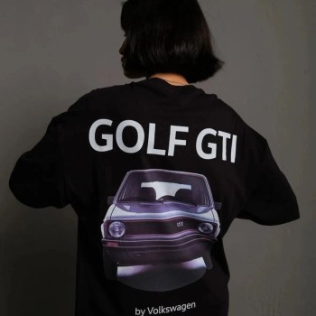 Kadın Oversize Tişört Golf GTI Retro Araba Baskılı T-shirt - Siyah