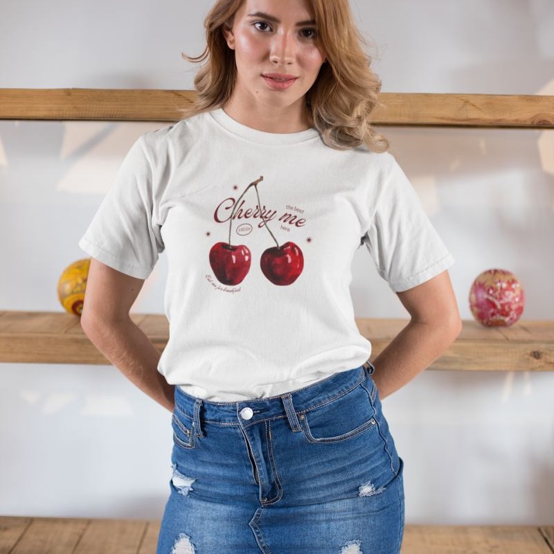 Kadın Özel Baskılı Modern Fit %100 Pamuk Bisiklet Yaka T-Shirt