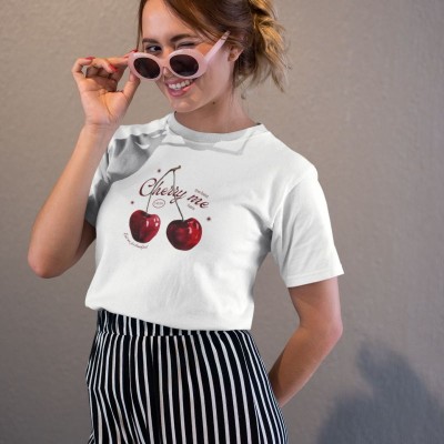 Kadın Özel Baskılı Modern Fit %100 Pamuk Bisiklet Yaka T-Shirt