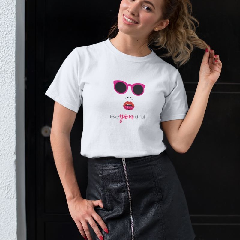 Kadın Özel Baskılı Modern Fit %100 Pamuk Bisiklet Yaka T-Shirt