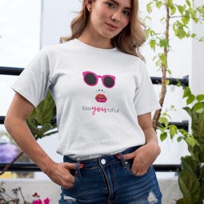 Kadın Özel Baskılı Modern Fit %100 Pamuk Bisiklet Yaka T-Shirt