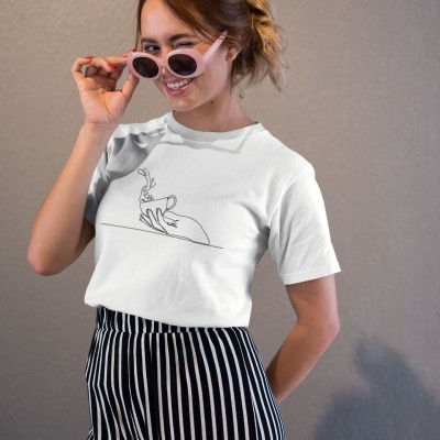Kadın Özel Baskılı Modern Fit %100 Pamuk Bisiklet Yaka T-Shirt