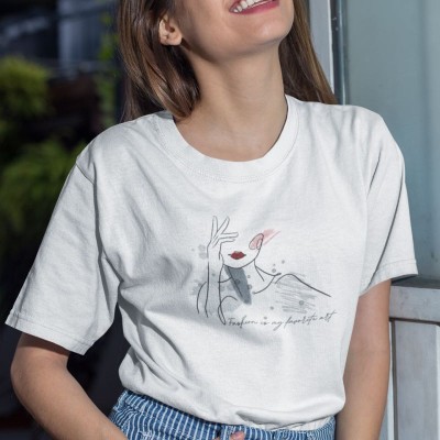 Kadın Özel Baskılı Modern Fit %100 Pamuk Bisiklet Yaka T-Shirt