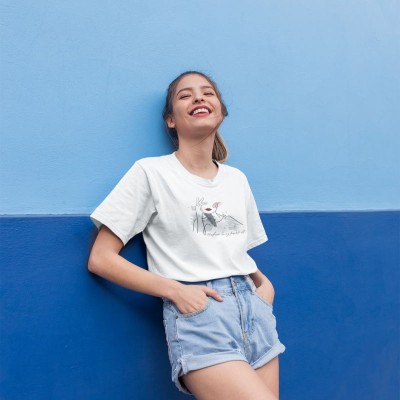 Kadın Özel Baskılı Modern Fit %100 Pamuk Bisiklet Yaka T-Shirt