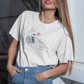 Kadın Özel Baskılı Modern Fit %100 Pamuk Bisiklet Yaka T-Shirt