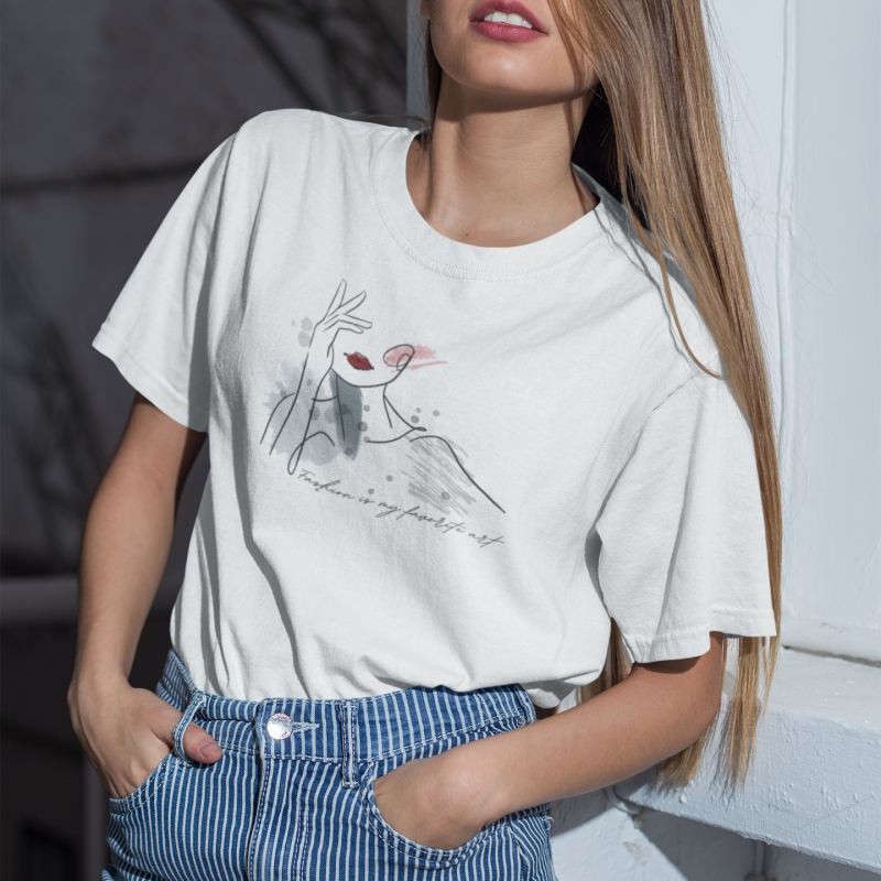 Kadın Özel Baskılı Modern Fit %100 Pamuk Bisiklet Yaka T-Shirt