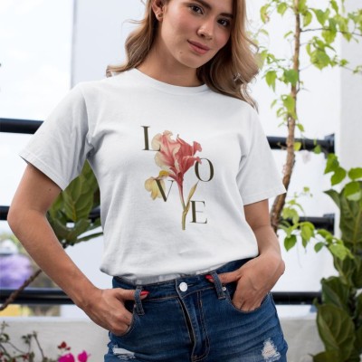 Kadın Özel Baskılı Modern Fit %100 Pamuk Bisiklet Yaka T-Shirt