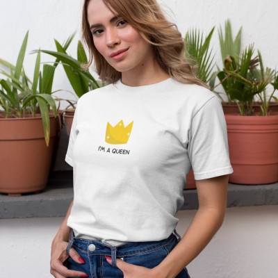 Kadın Özel Baskılı Modern Fit %100 Pamuk Bisiklet Yaka T-Shirt