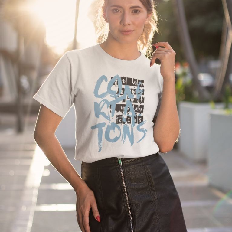 KADIN Özel Baskılı Modern Fit %100 Pamuk Bisiklet Yaka T-Shirt