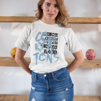 KADIN Özel Baskılı Modern Fit %100 Pamuk Bisiklet Yaka T-Shirt