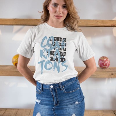 KADIN Özel Baskılı Modern Fit %100 Pamuk Bisiklet Yaka T-Shirt