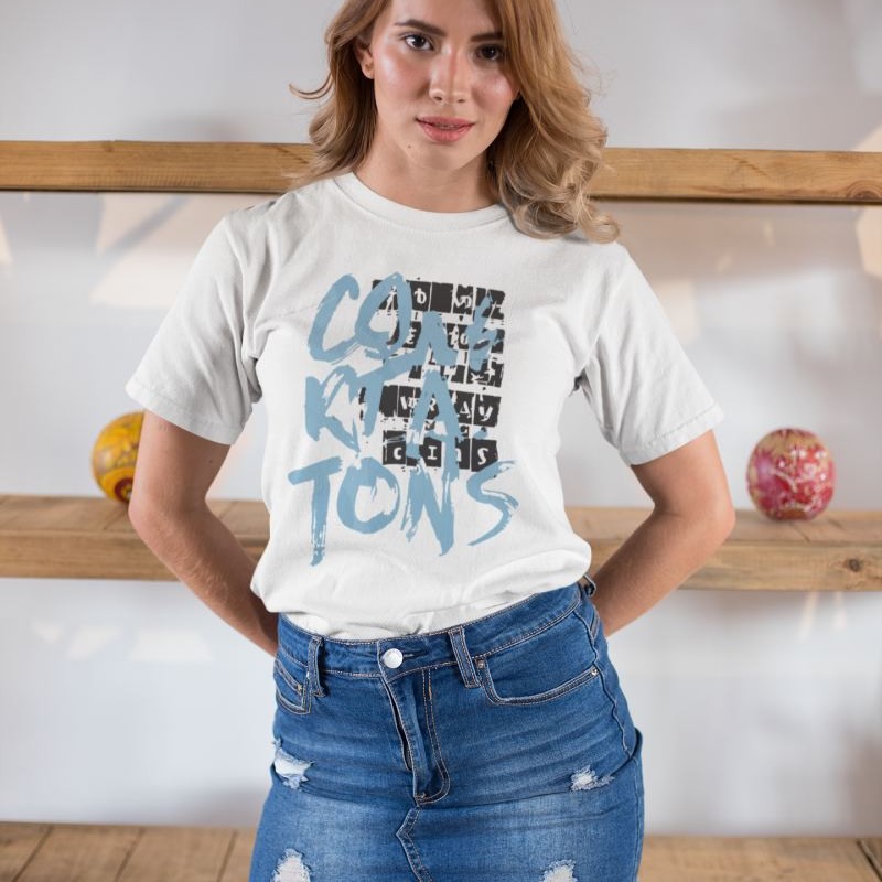 KADIN Özel Baskılı Modern Fit %100 Pamuk Bisiklet Yaka T-Shirt